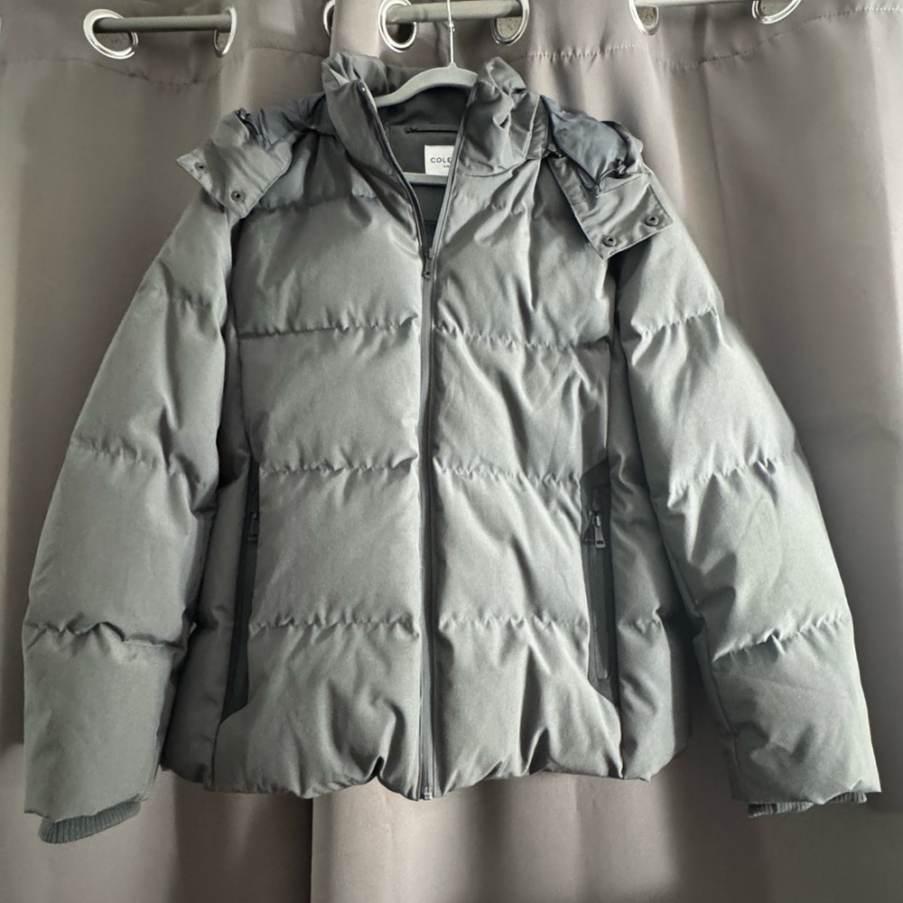 Cole Haan Signature Charcoal Hooded Down Puffer Jacket